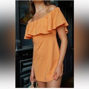 Free People Girl Crush Mini Dress Off Shoulder Ruffle  Orange Sz XS